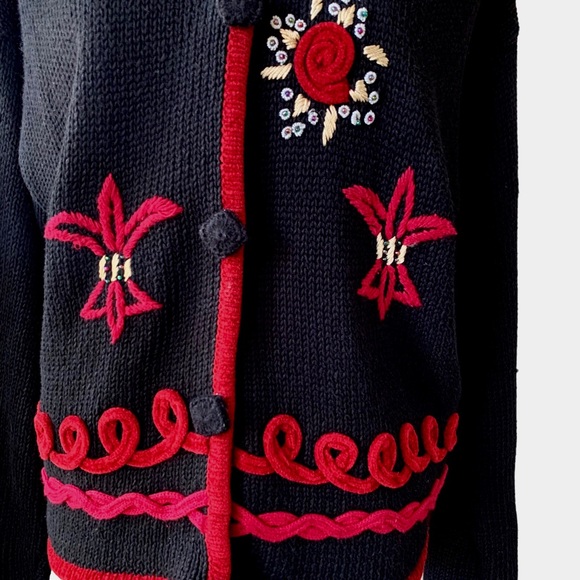 VINTAGE AMANDA SMITH EMBROIDERED EMBELLISHED FLORAL CARDIGAN SWEATER - Picture 7 of 16
